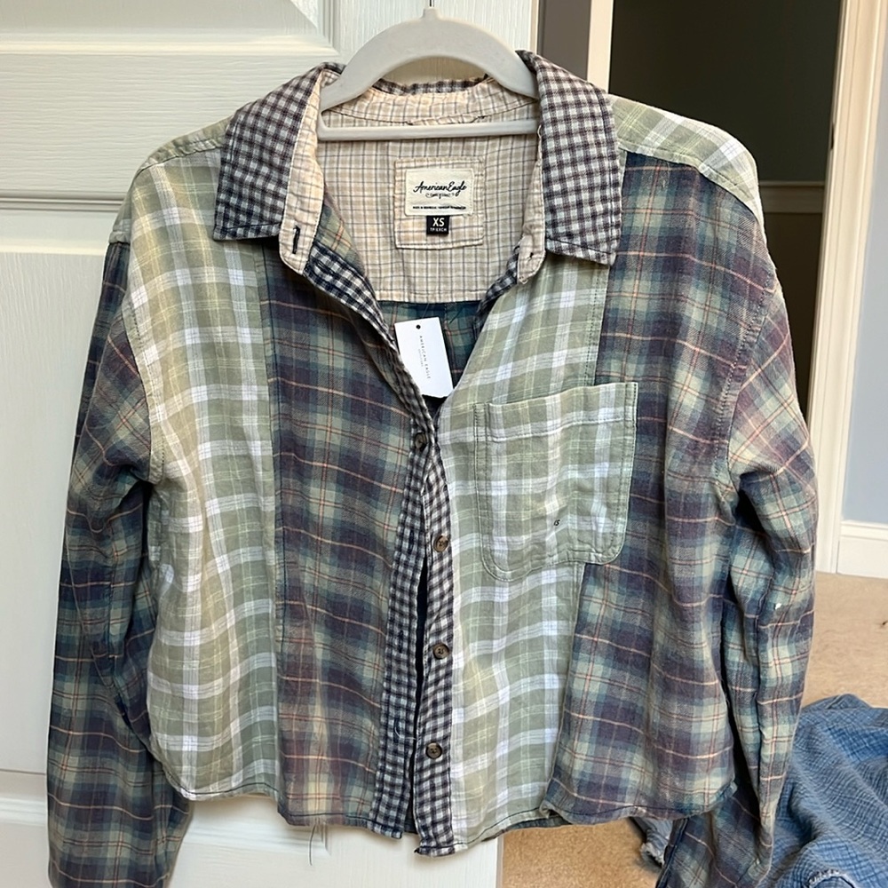 Brand new American eagle cropped mixed flannel top